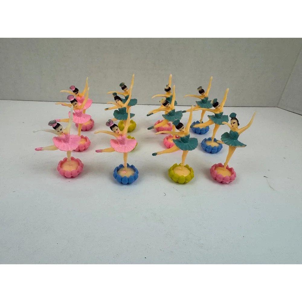 Vintage Plastic Ballerina Cake Toppers Lot 12 Pink Teal Blue Mid Century Decor